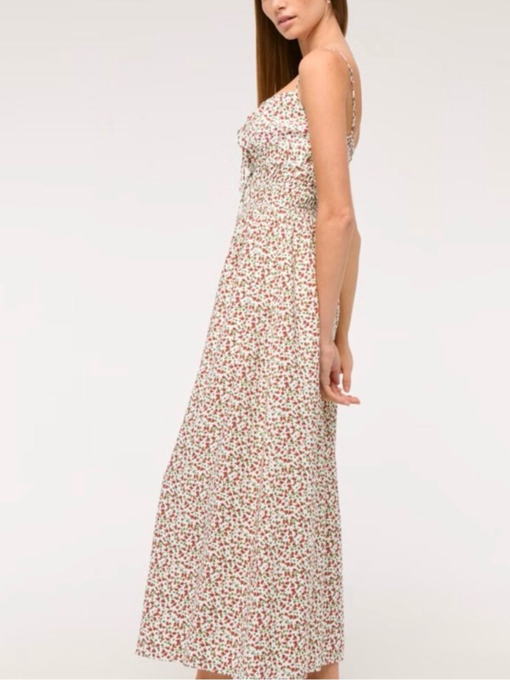 Abercrombie & Fitch Cream Maxi Dress with Red Floral Print - Picture 3 of 7
